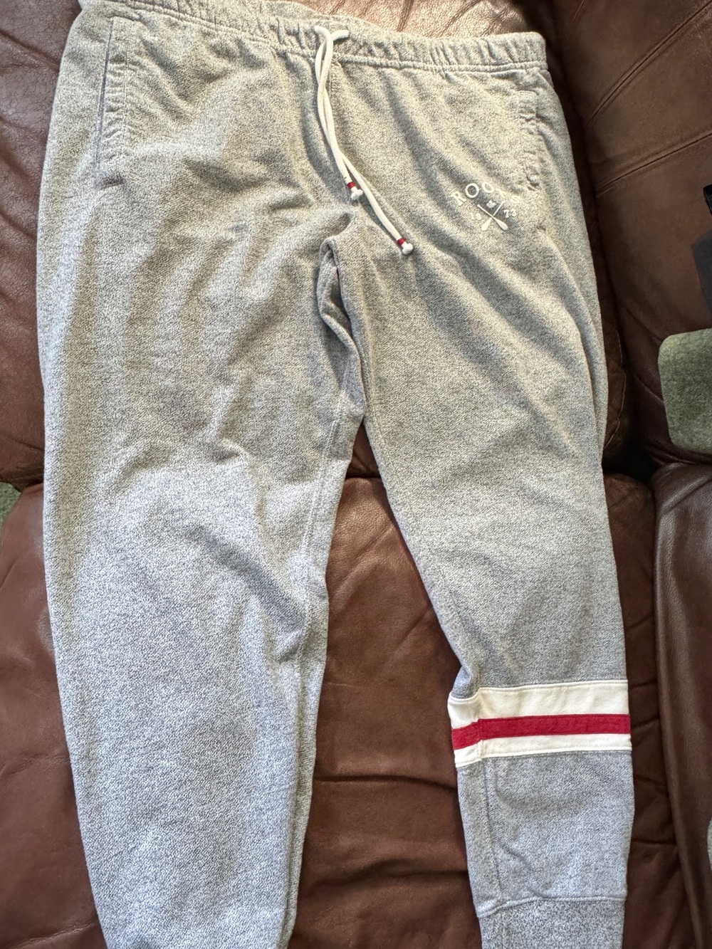 Roots Gray Track Joggers with Red Stripe Accent